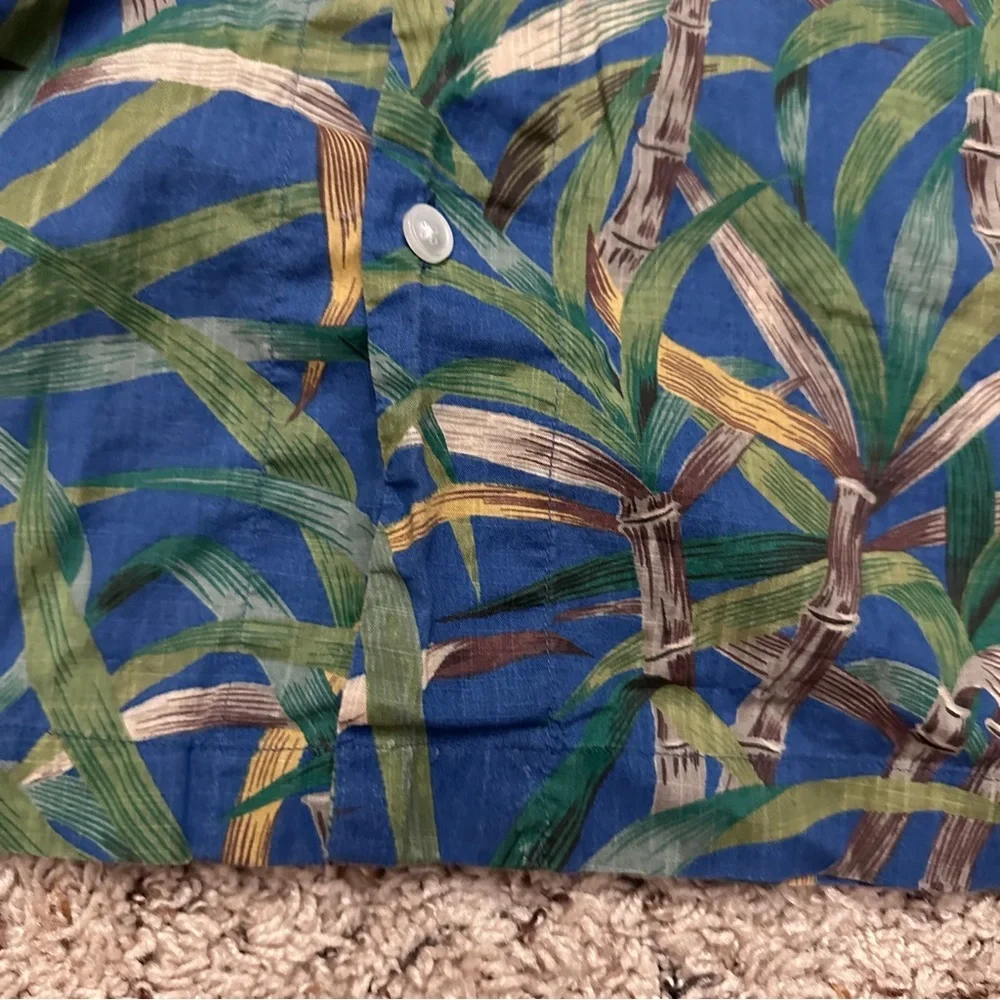 J. Crew Blue Bamboo Hawaiian Shirt Short Sleeve Button Down Cotton Men’s Size XL